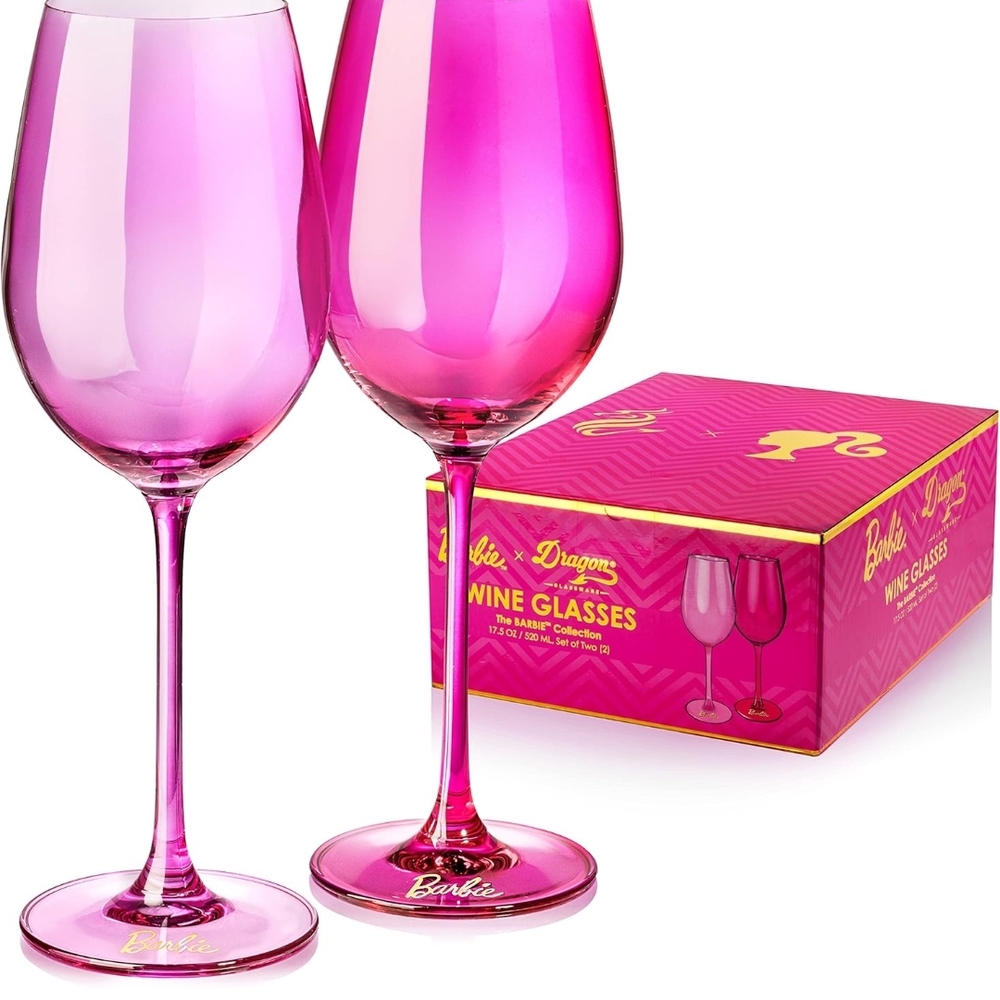 Dragon Glassware x Barbie Wine Glasses - 17.5 oz Magenta & Pink Wine Glasses Set